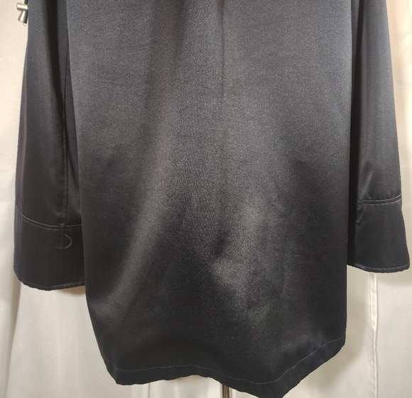 Dennis Basso Midi Trench Women,Navy Blue Satin Detachable Hood ZipUp, Pckts,M - Picture 7 of 14